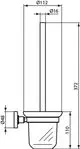 Wandhängende Glas-Bürstengarnitur von Ideal Standard mit chromfarbener Halterung, zeigt Maße und Montageoptionen in einer technischen Darstellung.